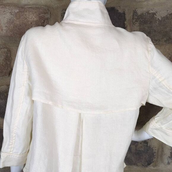 COLDWATER Creek Woman size PM 100% Linen Cream 3/4 sleeve jacket Double Button - Picture 5 of 10